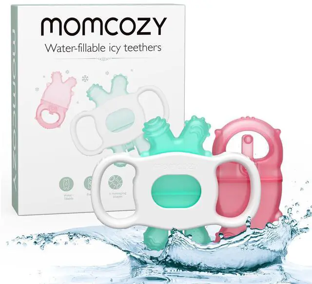 Main image of Momcozy Baby Teether Toys | Food Grade Silicone Teething Relief 0-6 Months | Toy 6-12 Months | Baby Essential | Green and Pink