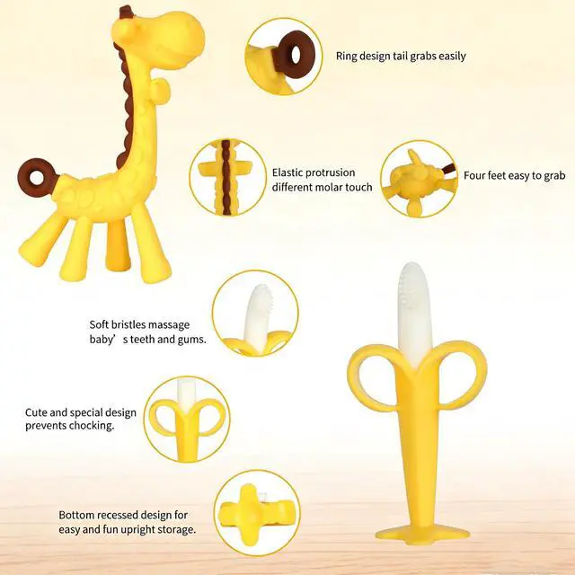 Alt view image 5 of 7 - Haili XMGQ Baby Teething Toys 3-6 Months, Baby Chew Teether Toys BPA Free, Babies Teething Relief for Infants, Banana Toothbrush, Fruit Shape Giraffe Newborn Teether Gift for Baby Boy and Girl Toy