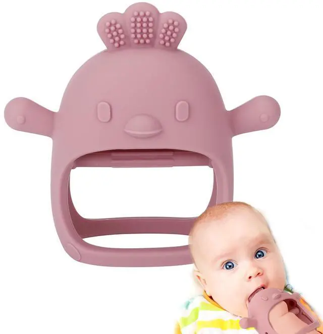 Main image of Socub Silicone Baby Teether Toys for Infants 3-6 6-12 Months, BPA Free Anti-Drop Silicone Mitten Teething Toy, Baby Chew Toys for Sucking Needs, Newborn Essentials & Baby Shower Gifts Girls(Dark Pink)