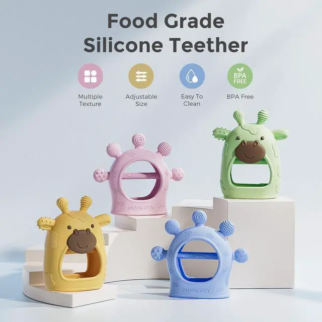 Alt view image 2 of 7 - Momcozy Baby Teether Toys | Silicone Teether for 0-12 Months | Baby Teething Relief | Pink