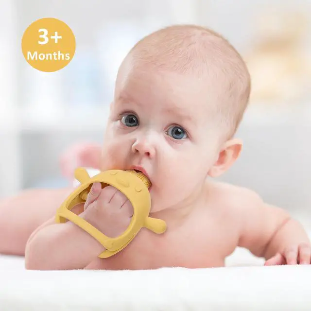 Alt view image 4 of 7 - Socub Silicone Baby Teether Toys for Infants 3-6 6-12 Months, BPA Free Anti-Drop Silicone Mitten Teething Toy, Baby Chew Toys for Sucking Needs, Newborn Essentials & Baby Shower Gifts Girls(Dark Pink)