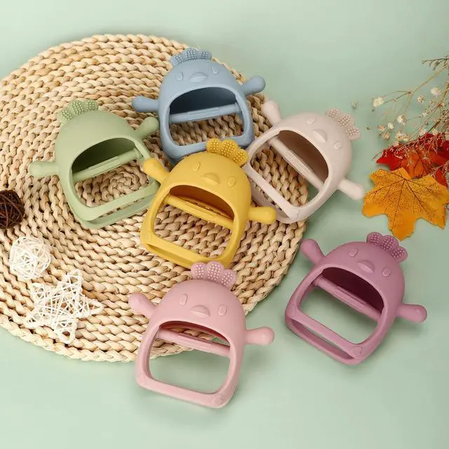 Alt view image 7 of 7 - Socub Silicone Baby Teether Toys for Infants 3-6 6-12 Months, BPA Free Anti-Drop Silicone Mitten Teething Toy, Baby Chew Toys for Sucking Needs, Newborn Essentials & Baby Shower Gifts Girls(Dark Pink)
