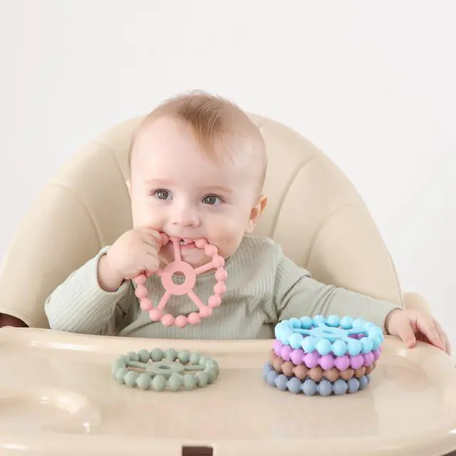 Alt view image 2 of 6 - 3 Pack Ring Teether Baby Infant Toys, Baby Essentials, Silicone Teething Ring Toys for Babies 0-6 Months, Seposeve Toddler Teethers 6-12 Months 12-24 Months, Infant Teething Relief, Purple Pink White