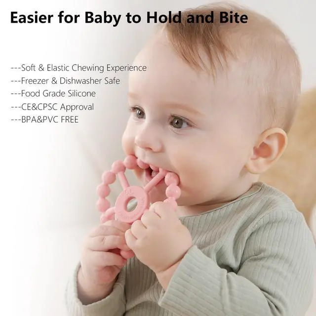 Alt view image 4 of 6 - 3 Pack Ring Teether Baby Infant Toys, Baby Essentials, Silicone Teething Ring Toys for Babies 0-6 Months, Seposeve Toddler Teethers 6-12 Months 12-24 Months, Infant Teething Relief, Purple Pink White