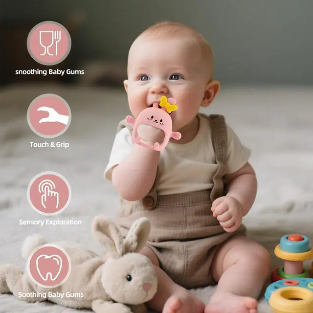 Alt view image 3 of 6 - Chuya Baby Teething Toy for 0-3 3-6 6-12 12-24 Months Bunny Mitten Toys