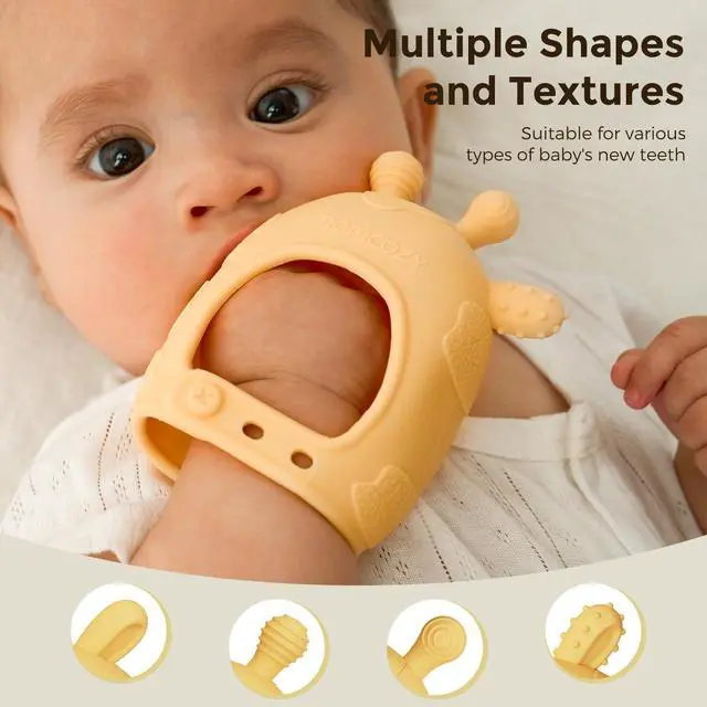 Alt view image 4 of 7 - Momcozy Baby Teether Toys | Baby Teething Toys | Baby Teething Relief | Food Grade Silicone Teether Baby Toys | Baby Teether 0-6 Months | Teething Toy 6-12 Months | Baby Essential | Yellow