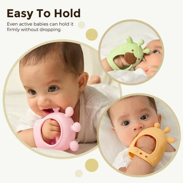 Alt view image 5 of 7 - Momcozy Baby Teether Toys | Baby Teething Toys | Baby Teething Relief | Food Grade Silicone Teether Baby Toys | Baby Teether 0-6 Months | Teething Toy 6-12 Months | Baby Essential | Yellow