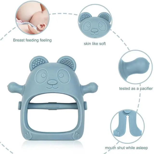 Alt view image 3 of 7 - Eascrozn Baby Teething Toys for Infants 3+ Months Set of 3, Easy to Hold Silicone Teething Mitten with Soft Textures for Sensory Exploration and Teething Pain Relief, Baby Chew Toys for Sucking Needs