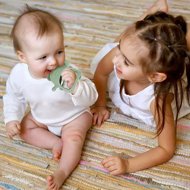 Alt view image 4 of 7 - Eascrozn Baby Teething Toys for Infants 3+ Months Set of 3, Easy to Hold Silicone Teething Mitten with Soft Textures for Sensory Exploration and Teething Pain Relief, Baby Chew Toys for Sucking Needs
