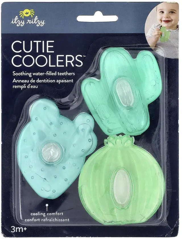 Main image of Itzy Ritzy Water-Filled Teethers - Cold Cutie Coolers Textured On Both Sides to Massage Sore Gums & Emerging Teeth - Can Be Chilled in Refrigerator, Set of 3 Green Cactus Water Teethers