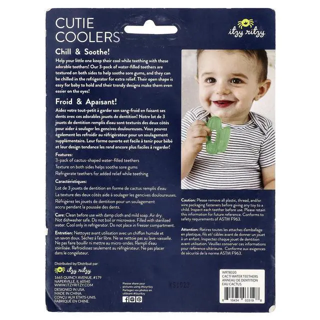 Alt view image 2 of 4 - Itzy Ritzy Water-Filled Teethers - Cold Cutie Coolers Textured On Both Sides to Massage Sore Gums & Emerging Teeth - Can Be Chilled in Refrigerator, Set of 3 Green Cactus Water Teethers