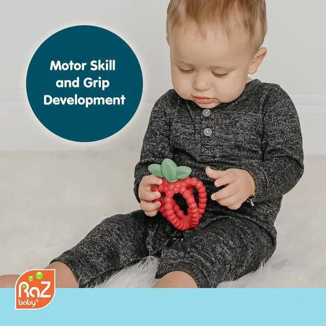 Alt view image 2 of 7 - RaZbaby Bites Silicone Baby Teething Toy Sensory Toy with Textured BerryBumps for Teething Relief, Easy-to-Hold Fruit Shape, BPA-Free, Soothes Front & Back Teeth Gift for Babies, 3 Months+, Pink