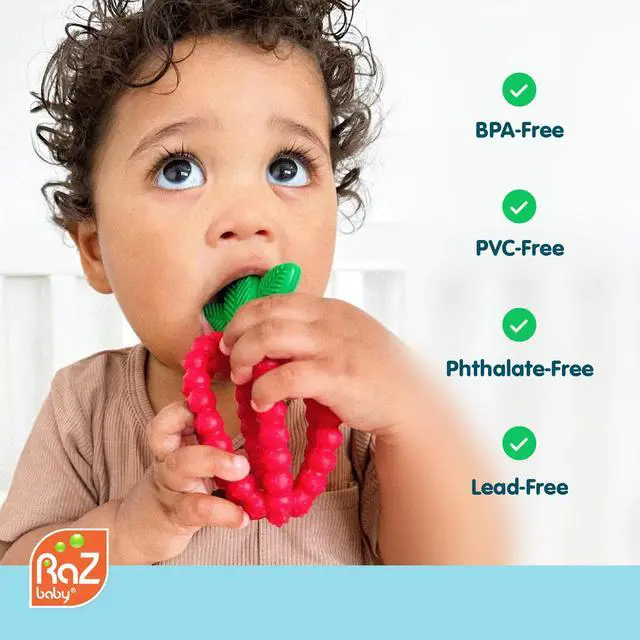 Alt view image 6 of 7 - RaZbaby Bites Silicone Baby Teething Toy Sensory Toy with Textured BerryBumps for Teething Relief, Easy-to-Hold Fruit Shape, BPA-Free, Soothes Front & Back Teeth Gift for Babies, 3 Months+, Pink