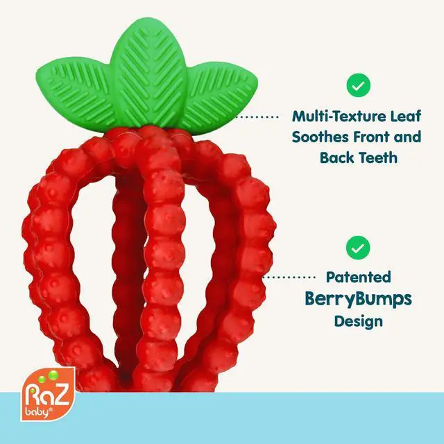 Alt view image 5 of 7 - RaZbaby Bites Silicone Baby Teething Toy Sensory Toy with Textured BerryBumps for Teething Relief, Easy-to-Hold Fruit Shape, BPA-Free, Soothes Front & Back Teeth Gift for Babies, 3 Months+, Pink