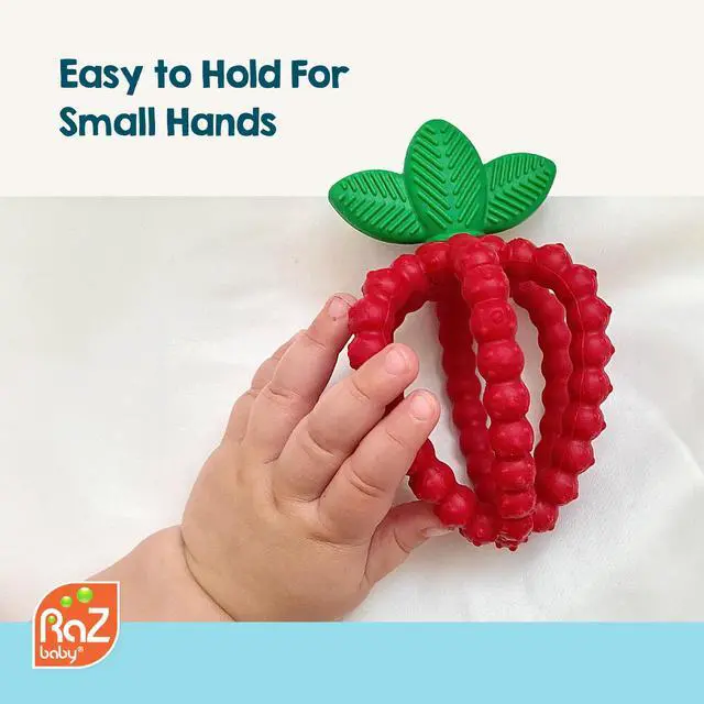 Alt view image 7 of 7 - RaZbaby Bites Silicone Baby Teething Toy Sensory Toy with Textured BerryBumps for Teething Relief, Easy-to-Hold Fruit Shape, BPA-Free, Soothes Front & Back Teeth Gift for Babies, 3 Months+, Pink