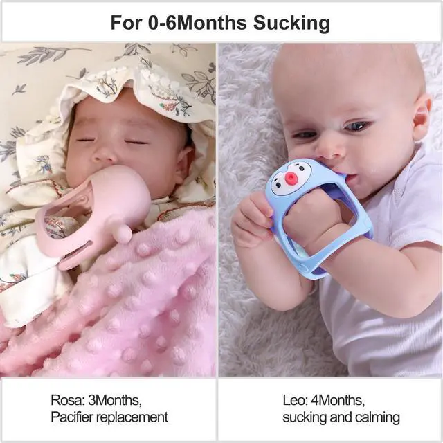 Alt view image 2 of 7 - Smily Mia Baby Teething Toy |Penguin Teether for 0-6Months |Reindeer Baby Chew Toys for 3m+, Soft Silicone Hand Teether |Teething Mitten for Teeth Pain Relief, Newborn Essentials Gift Box, Light Pink