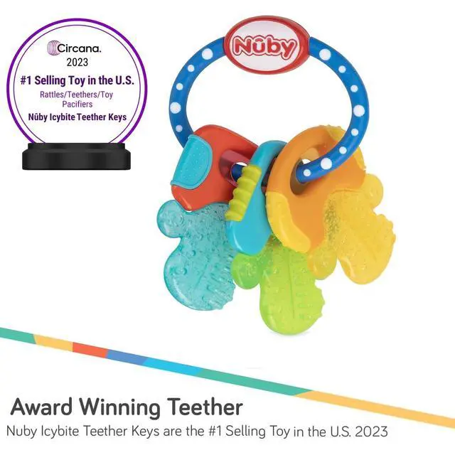 Alt view image 3 of 5 - Nuby IcyBite Ice Gel Teether Keys for Infants - Silicone Baby Teether Toys - Gentle on Sore Gums - Baby Teething Relief - 3+ Months - Blue