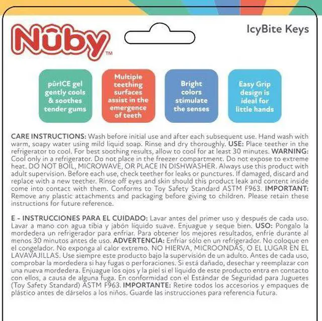 Alt view image 4 of 5 - Nuby IcyBite Ice Gel Teether Keys for Infants - Silicone Baby Teether Toys - Gentle on Sore Gums - Baby Teething Relief - 3+ Months - Blue