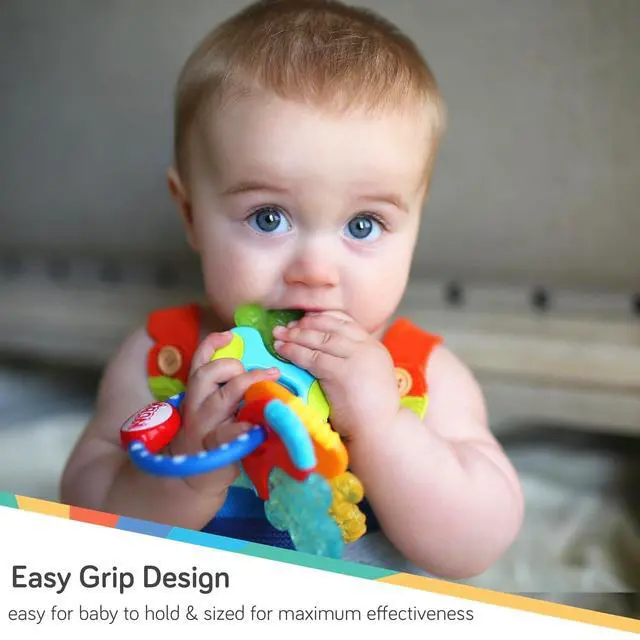 Alt view image 5 of 5 - Nuby IcyBite Ice Gel Teether Keys for Infants - Silicone Baby Teether Toys - Gentle on Sore Gums - Baby Teething Relief - 3+ Months - Blue