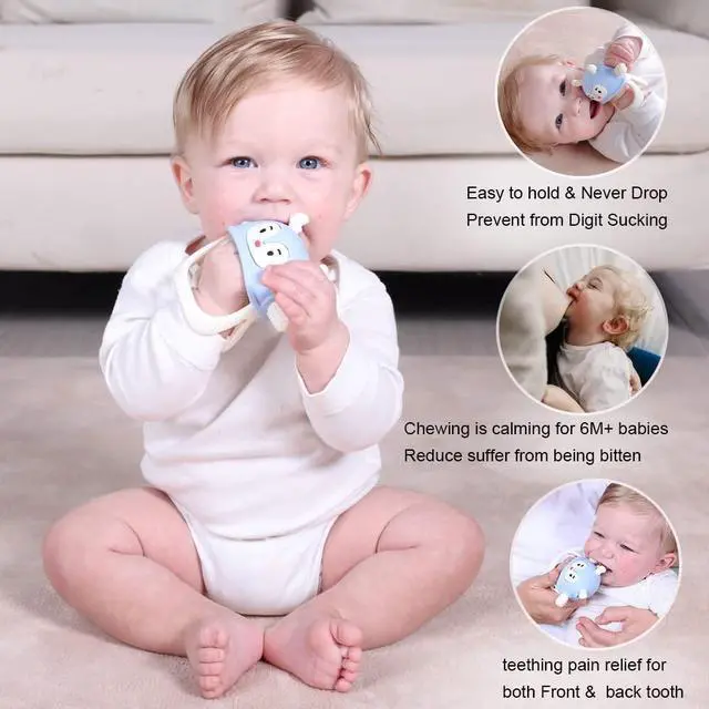 Alt view image 5 of 7 - Smily Mia Teething Toys for 0-6Months, Silicone Baby Teethers for 3-6Months, Teething Mitten for 6-12M Baby Teething Relief, Hand Teethers for Infants, Ocean Blue