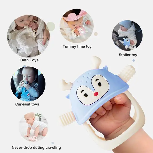 Alt view image 4 of 7 - Smily Mia Teething Toys for 0-6Months, Silicone Baby Teethers for 3-6Months, Teething Mitten for 6-12M Baby Teething Relief, Hand Teethers for Infants, Ocean Blue