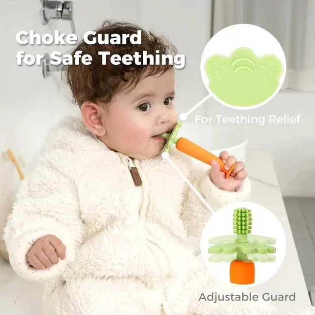 Alt view image 2 of 7 - Papablic Baby Toothbrush Teether, 360° Carrot Toothbrush Teething Toy with Suction Base, Children's Day Gift Travel Essentials for Toddler Infants 6-12 Months