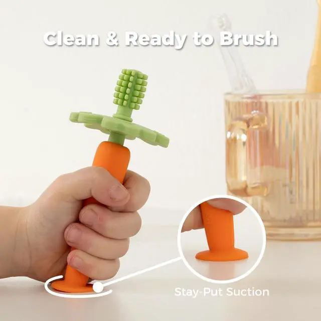 Alt view image 5 of 7 - Papablic Baby Toothbrush Teether, 360° Carrot Toothbrush Teething Toy with Suction Base, Children's Day Gift Travel Essentials for Toddler Infants 6-12 Months