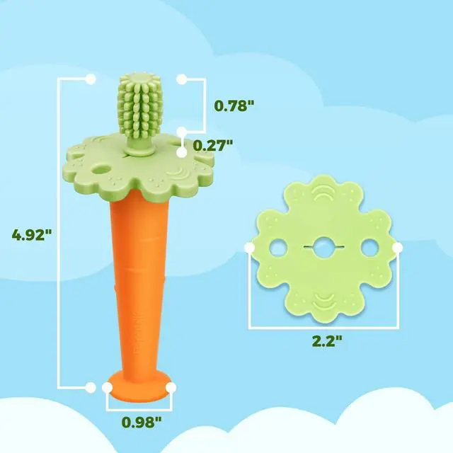 Alt view image 7 of 7 - Papablic Baby Toothbrush Teether, 360° Carrot Toothbrush Teething Toy with Suction Base, Children's Day Gift Travel Essentials for Toddler Infants 6-12 Months
