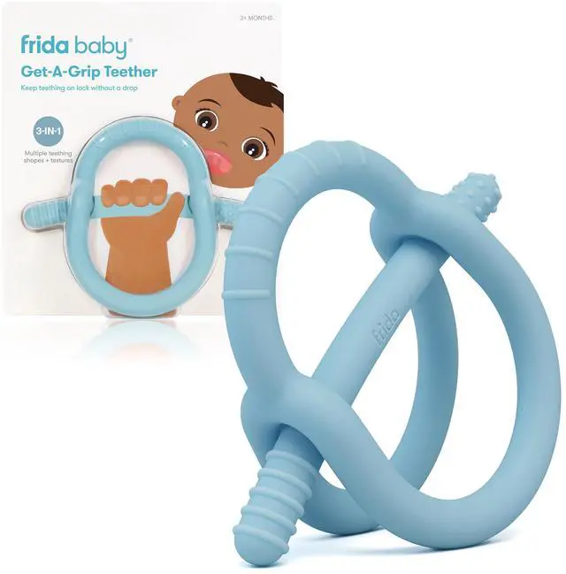Main image of Frida Baby Get-A-Grip BabyTeether for Teething Relief | 100% Food-Grade Silicone Teething Toys for Baby 0-6, 12, 18 Months Infant, BPA-Free, PVC-Free | Blue