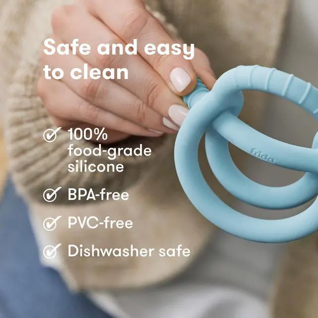 Alt view image 6 of 6 - Frida Baby Get-A-Grip BabyTeether for Teething Relief | 100% Food-Grade Silicone Teething Toys for Baby 0-6, 12, 18 Months Infant, BPA-Free, PVC-Free | Blue