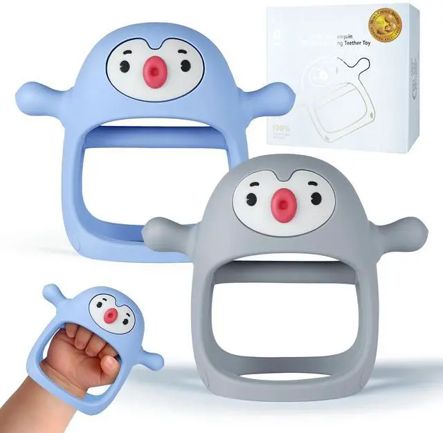 Main image of Smily Mia Baby Teething Toys for 0-6Months, Penguin Teethers for Babies 3-6Months | Hand Teether for 0-6M |Teething Mittens for Teething Relief, Baby Pacifier |New Born Essentials, 2Pack