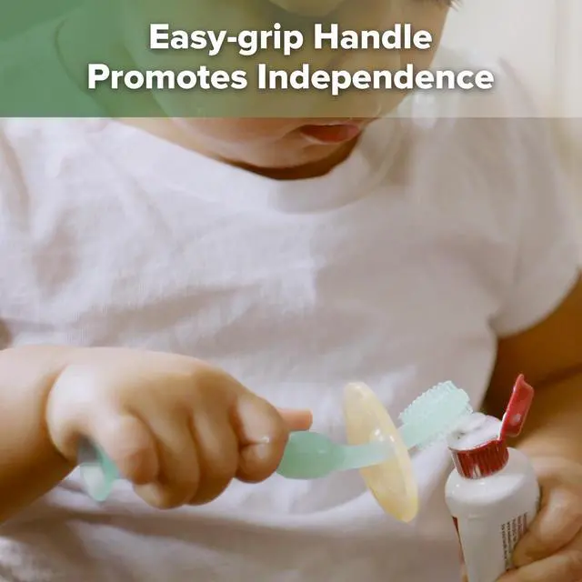 Alt view image 4 of 7 - haakaa 360° Baby Toothbrush with Suction Base - Gentle Cleaning for Toddler's Self-Brushing Training, Food-Grade Silicone, Adjustable Safety Shield - Blue (1 Piece)