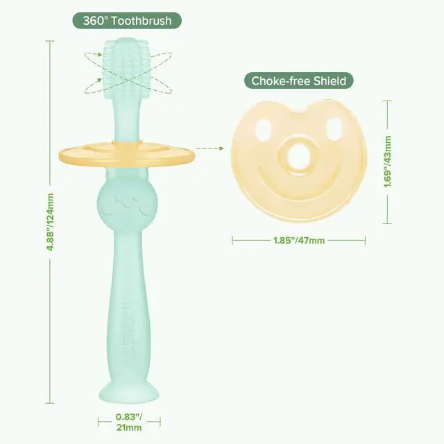 Alt view image 7 of 7 - haakaa 360° Baby Toothbrush with Suction Base - Gentle Cleaning for Toddler's Self-Brushing Training, Food-Grade Silicone, Adjustable Safety Shield - Blue (1 Piece)