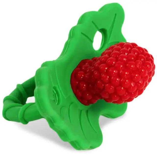 Main image of RaZbaby RaZberry Silicone Baby Teether Toy - Berrybumps Soothe Babies Sore Gums - Infant Teething Toy - Hands Free Design - BPA Free - Easy-to-Hold Design - Teething Relief Pacifier - Fruit Shape/Red