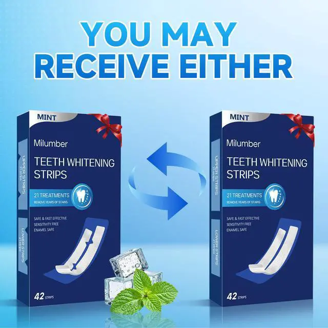 Alt view image 2 of 7 - Milumber Teeth Whitening Strips for Sensitive, 42 Strips Whitener Safe Whitestrip, Deep Stains Removal Tooth Whitening, Enamel Safe Non-Slip Dry Strip Technology for Whiter Teeth, Mint