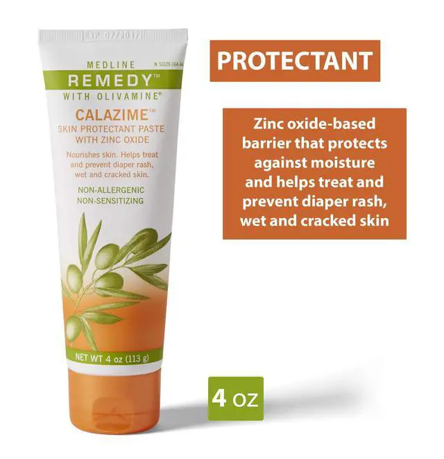 Alt view image 2 of 6 - Medline Remedy Olivamine Calazime Skin Protectant Paste Cream, with Dry Chapped from Diaper Rash, Incontinence, Dermatitis, Psoriasis, Burns, Bites, White, 4 Oz