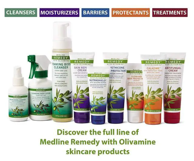 Alt view image 4 of 6 - Medline Remedy Olivamine Calazime Skin Protectant Paste Cream, with Dry Chapped from Diaper Rash, Incontinence, Dermatitis, Psoriasis, Burns, Bites, White, 4 Oz