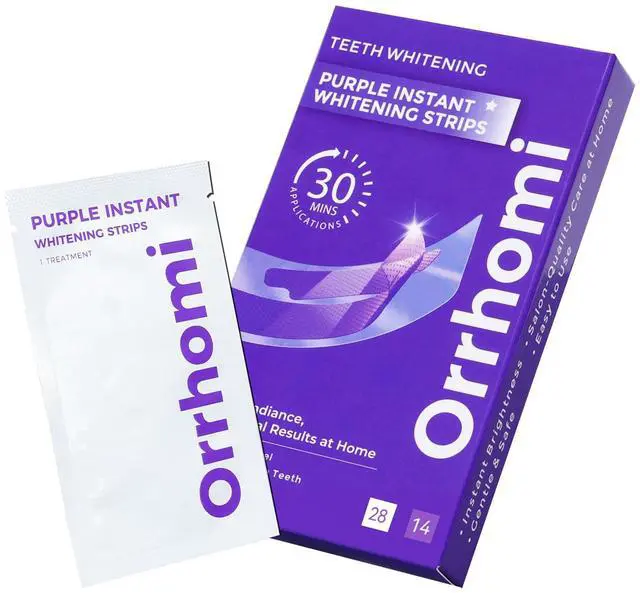 Main image of Teeth Whitening Strips 14 Treatments, Enamel Safe for Sensitive Tooth, Whitens Teeth, Purple Whitening Strips, Removes Yellow Stains & Bad Breath - Effective Color Correction for a Brighter Smile