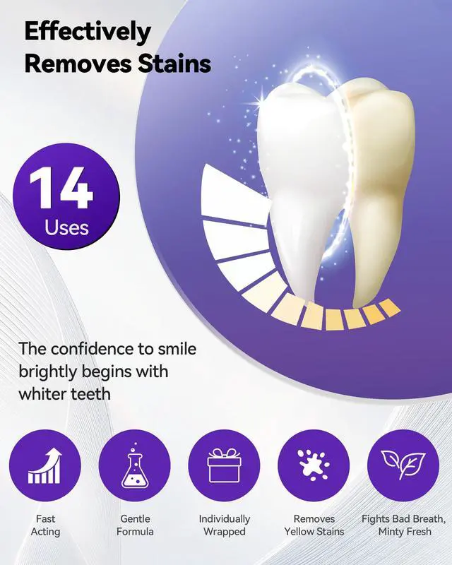 Alt view image 2 of 7 - Teeth Whitening Strips 14 Treatments, Enamel Safe for Sensitive Tooth, Whitens Teeth, Purple Whitening Strips, Removes Yellow Stains & Bad Breath - Effective Color Correction for a Brighter Smile