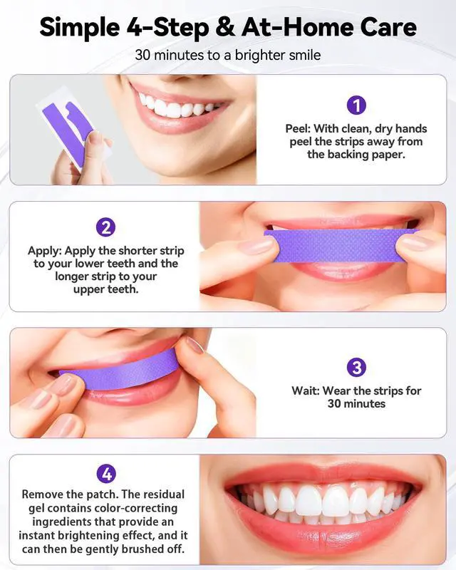 Alt view image 5 of 7 - Teeth Whitening Strips 14 Treatments, Enamel Safe for Sensitive Tooth, Whitens Teeth, Purple Whitening Strips, Removes Yellow Stains & Bad Breath - Effective Color Correction for a Brighter Smile
