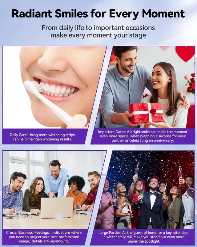 Alt view image 6 of 7 - Teeth Whitening Strips 14 Treatments, Enamel Safe for Sensitive Tooth, Whitens Teeth, Purple Whitening Strips, Removes Yellow Stains & Bad Breath - Effective Color Correction for a Brighter Smile