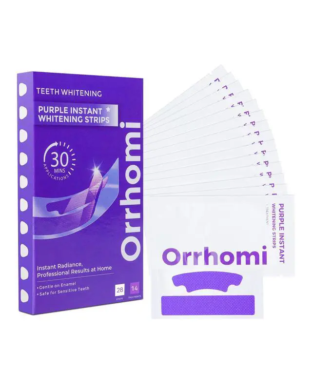 Alt view image 7 of 7 - Teeth Whitening Strips 14 Treatments, Enamel Safe for Sensitive Tooth, Whitens Teeth, Purple Whitening Strips, Removes Yellow Stains & Bad Breath - Effective Color Correction for a Brighter Smile