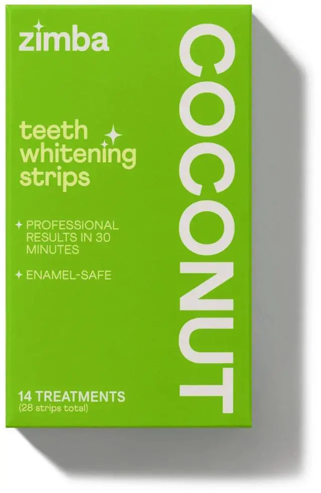 Main image of Zimba Coconut Flavored Teeth Whitening Strips | Vegan, Enamel Safe Hydrogen Peroxide Teeth Whitener for Coffee, Wine, Tobacco, and Other Stains | 14 Day Treatment | Coconut