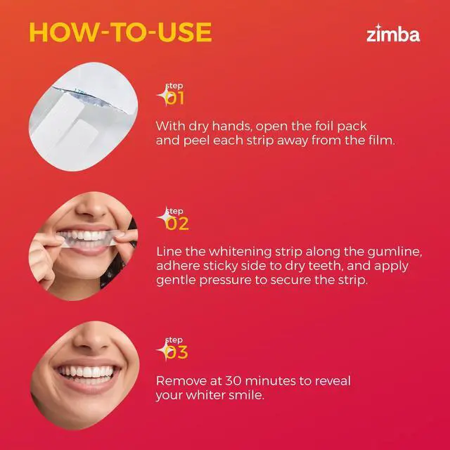 Alt view image 4 of 7 - Zimba Coconut Flavored Teeth Whitening Strips | Vegan, Enamel Safe Hydrogen Peroxide Teeth Whitener for Coffee, Wine, Tobacco, and Other Stains | 14 Day Treatment | Coconut