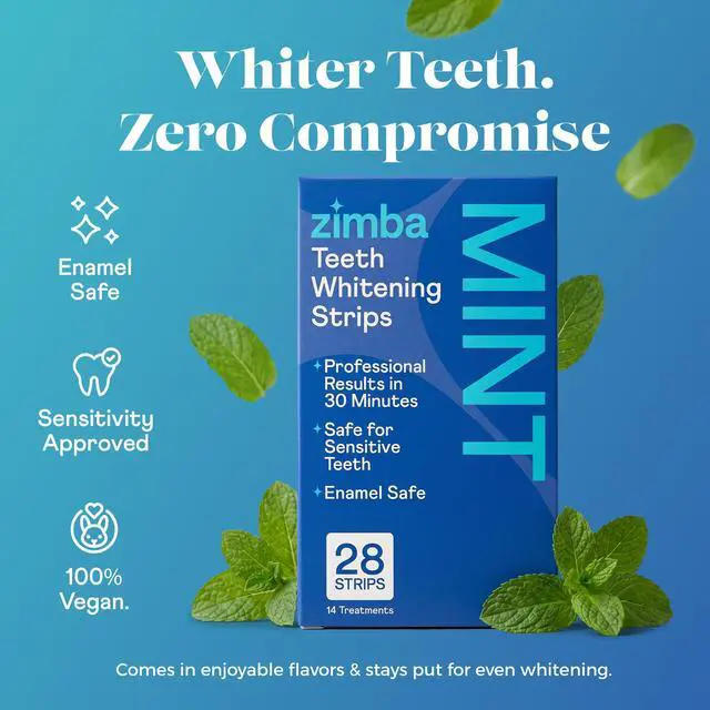 Alt view image 5 of 7 - Zimba Coconut Flavored Teeth Whitening Strips | Vegan, Enamel Safe Hydrogen Peroxide Teeth Whitener for Coffee, Wine, Tobacco, and Other Stains | 14 Day Treatment | Coconut