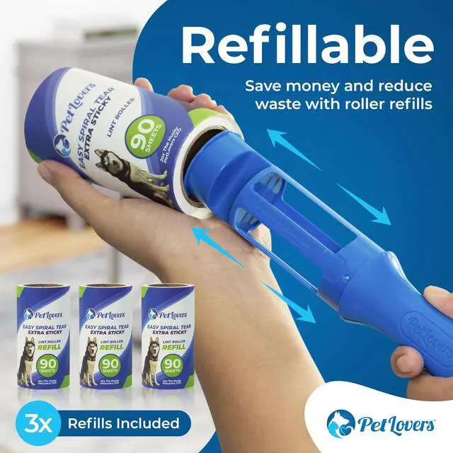 Alt view image 6 of 7 - PetLovers Extra Sticky Lint Roller Mega Value Set 450 Sheets for Pet Hair Removal and Clothes, Dog and Cat Lint Remover 5 Pack
