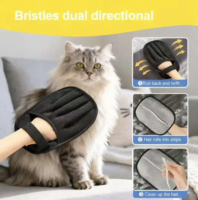 Alt view image 6 of 7 - Amouy Pet Hair Removal Glove for Cats & Dogs, 2 PCS Upgraded Five-Finger Electrostatic Pet Hair Gloves, Reusable Magic Brush Pet Hair Remover Tool for Laundry, Couch, Carpet, Car Seat