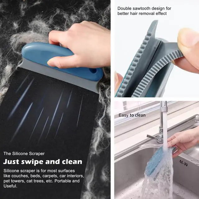 Alt view image 4 of 6 - Pet Hair Remover 3-Pack, Dog Cat Hair Remover, Lint Shaver Cleaner Pro, Fur Removal Tool, Portable Carpet Scraper, Fuzz Rollers Hairball Brush for Carpets, Clothes, Car Mats, Couch, Pet Bed, Furniture