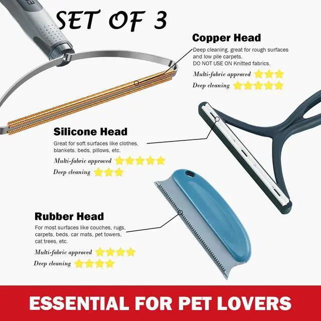 Alt view image 2 of 6 - Pet Hair Removal Tools (3-Pack), Dog Cat Hair Remover Pro, Lint Shaver Cleaner, Fur Removal Carpet Scraper, Fuzz Hairball Brush for Carpet, Car Mat, Clothes, Couch, Pet Bed, Cat Tree, Furniture