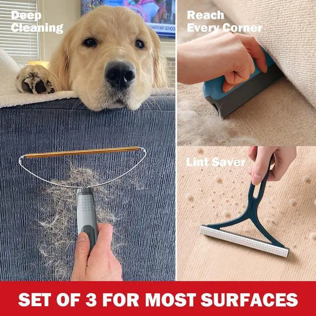Alt view image 6 of 6 - Pet Hair Removal Tools (3-Pack), Dog Cat Hair Remover Pro, Lint Shaver Cleaner, Fur Removal Carpet Scraper, Fuzz Hairball Brush for Carpet, Car Mat, Clothes, Couch, Pet Bed, Cat Tree, Furniture